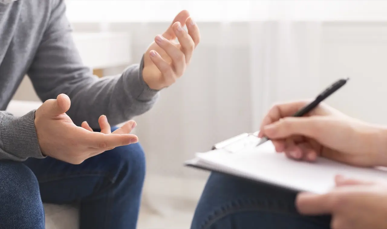 Adult psychiatry consultation in a calm therapeutic setting.